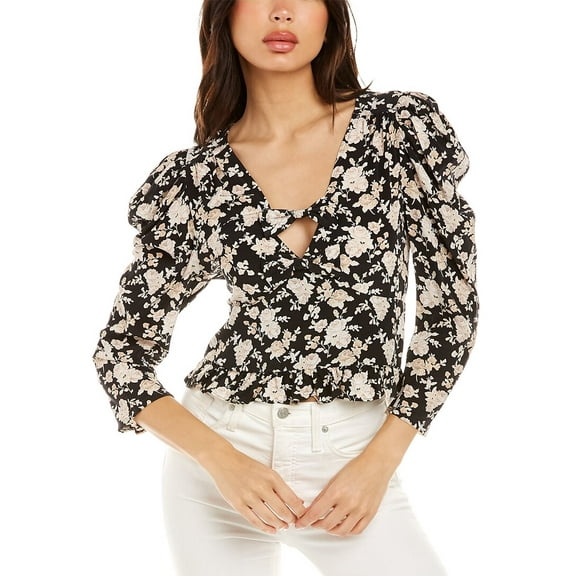 LoveShackFancy womens Louis Silk Blouse, 2, Black