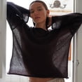 thumbnail image 5 of Long Sleeve Shirts for Women Mesh Long Sleeve Tops Boat Neck See Through Lightweight Sweater Crochet Knit Tops Brown Shirt M, 5 of 6
