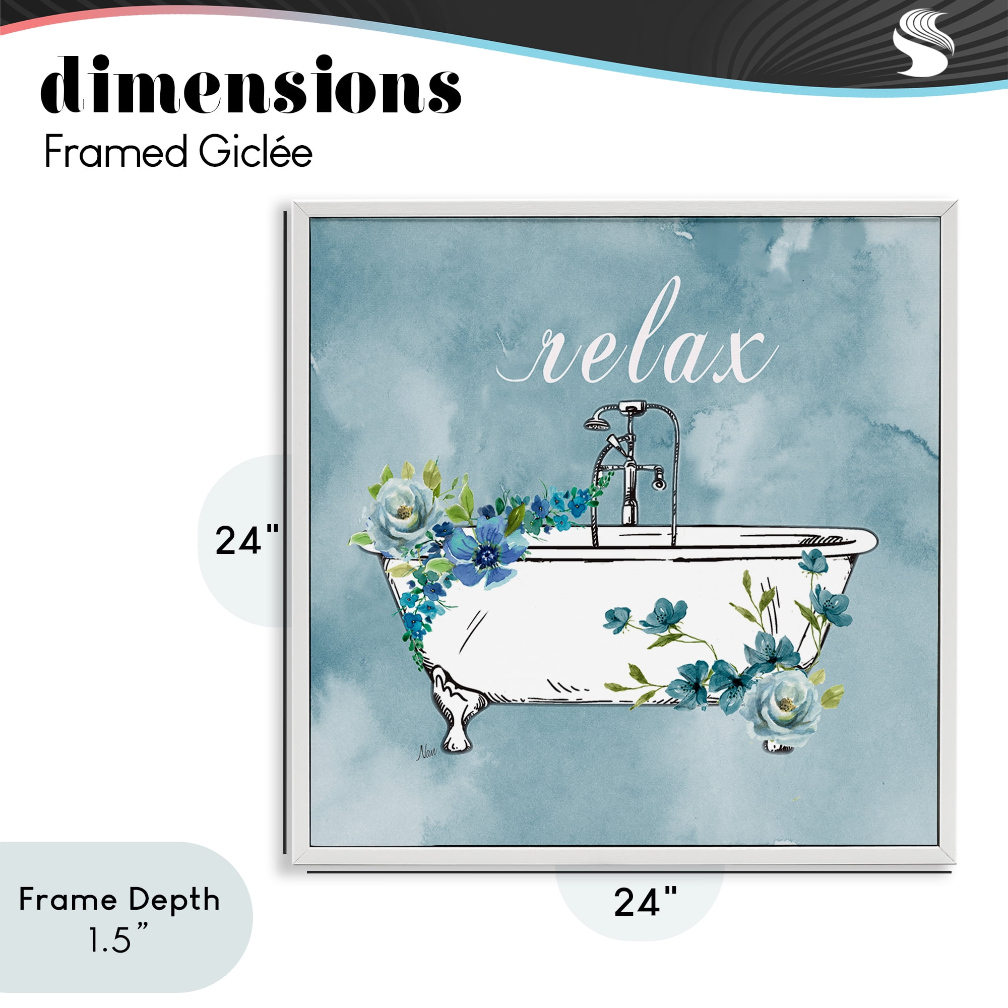 Stupell Industries Floral Bathroom Rules Relax White Framed Giclee Art, design by Nan