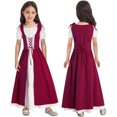 thumbnail image 3 of Niños Niñas renacimiento medieval victoriano disfraz de princesa real con cordones cintura alta volantes Vintage Retro vestido Maxi vestido, 3 of 5