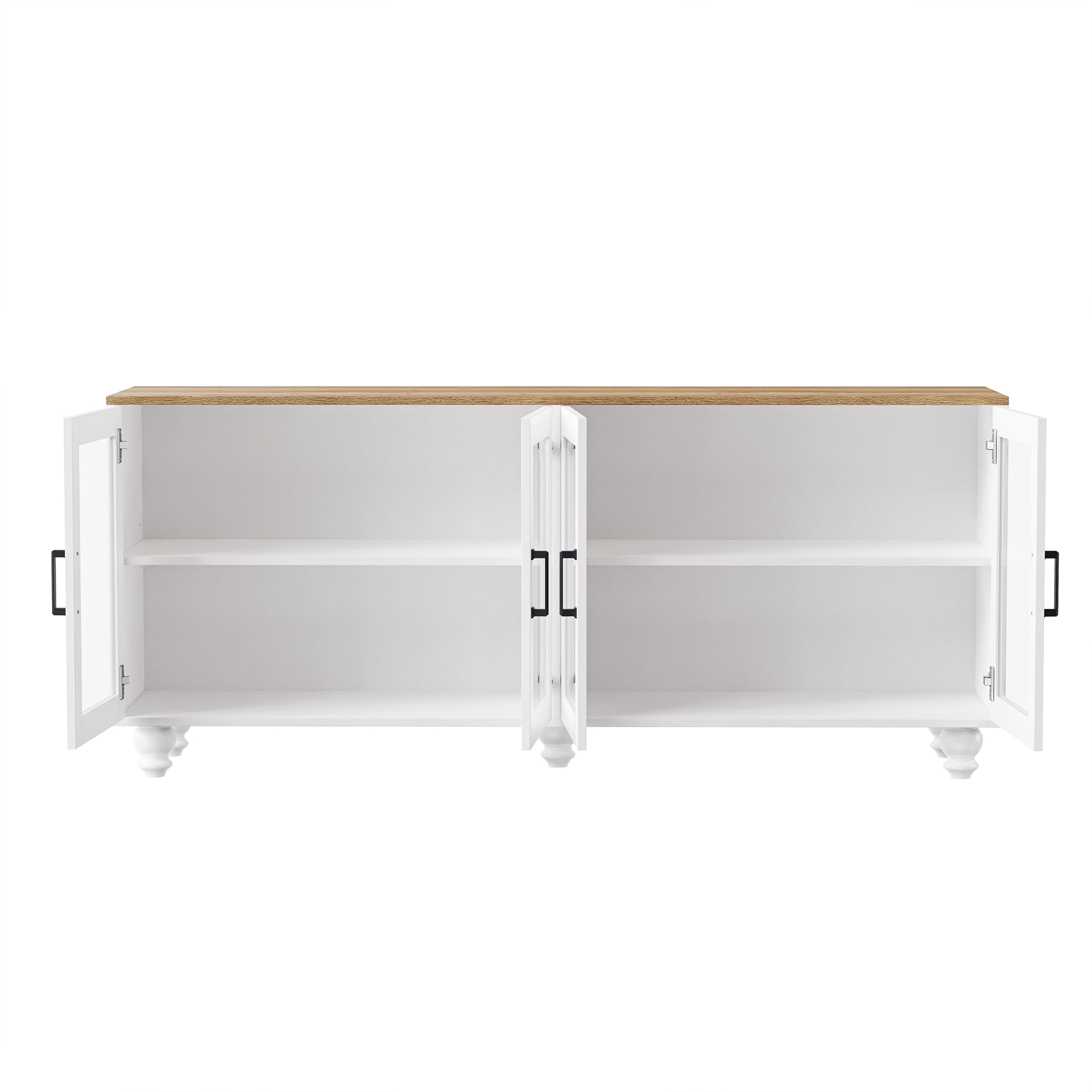 MAYEERTY Farmhouse TV Stand - Tempered Glass Doors, Fits 70" TVs, Adjustable Shelves