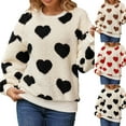 thumbnail image 4 of Women's Fuzzy Fleece Sweatshirts 2023 Winter Long Sleeve Heart Print Crewneck Sherpa Pullover Tops Oversized Warm Fluffy Loose Fit Outwear, 4 of 4