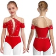thumbnail image 1 of zdhoor Justaucorps à Manches Courtes pour Filles, Unité de Ballet Rythmique, Justaucorps de Danse, Combinaison de Patinage Artistique Rouge 16, 1 of 7