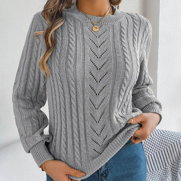 Juslio Women Sweaters Pullovers Tops for Women Solid Crew Neck Casual Fashion Gray