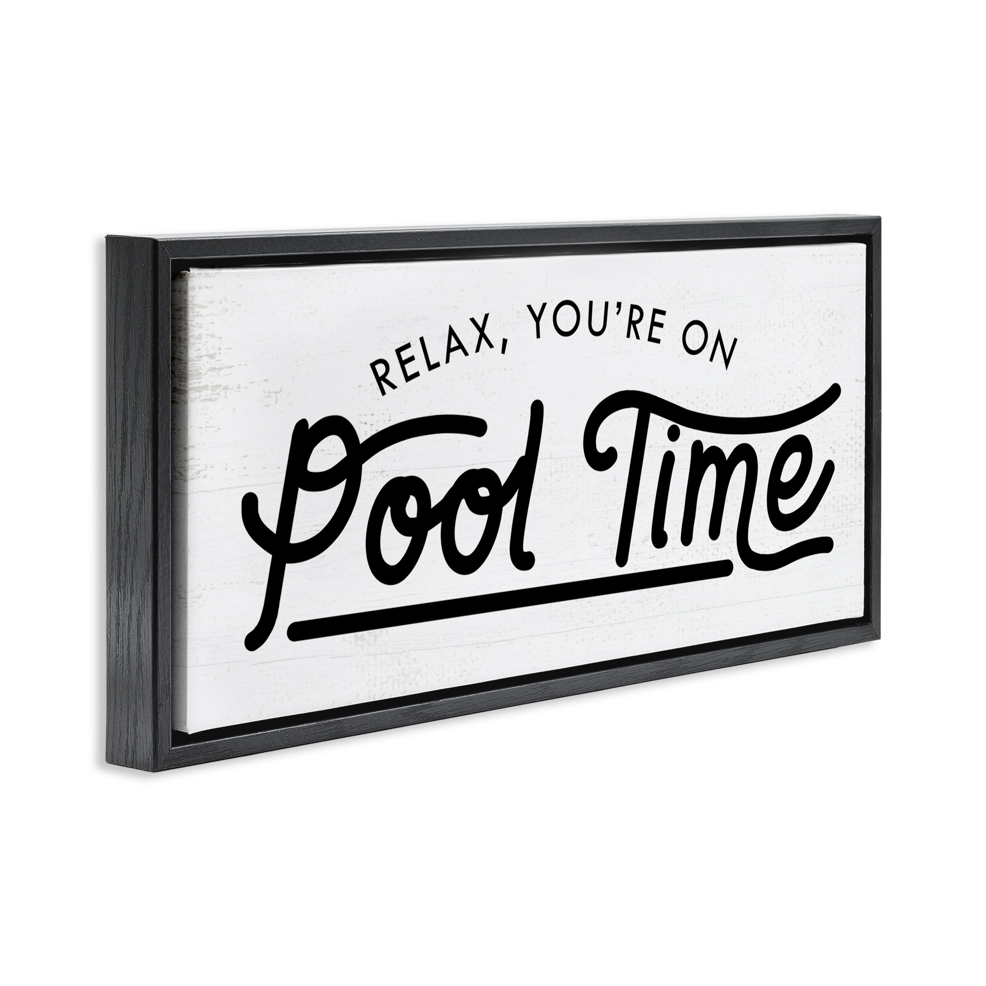 Stupell Industries Pool Time Summer Phrase Typography Painting Black Floater Framed Canvas Art Print Wall Art, 31 x 14