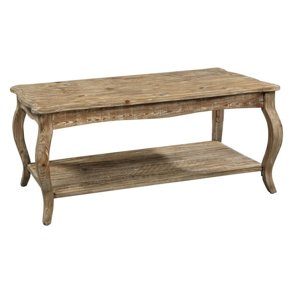 Alaterre Furniture Rustic Coffee Table with Open Shelf, Driftwood Natural Finish, Accent Furniture for Living Room, Curved Legs, Assemble Required