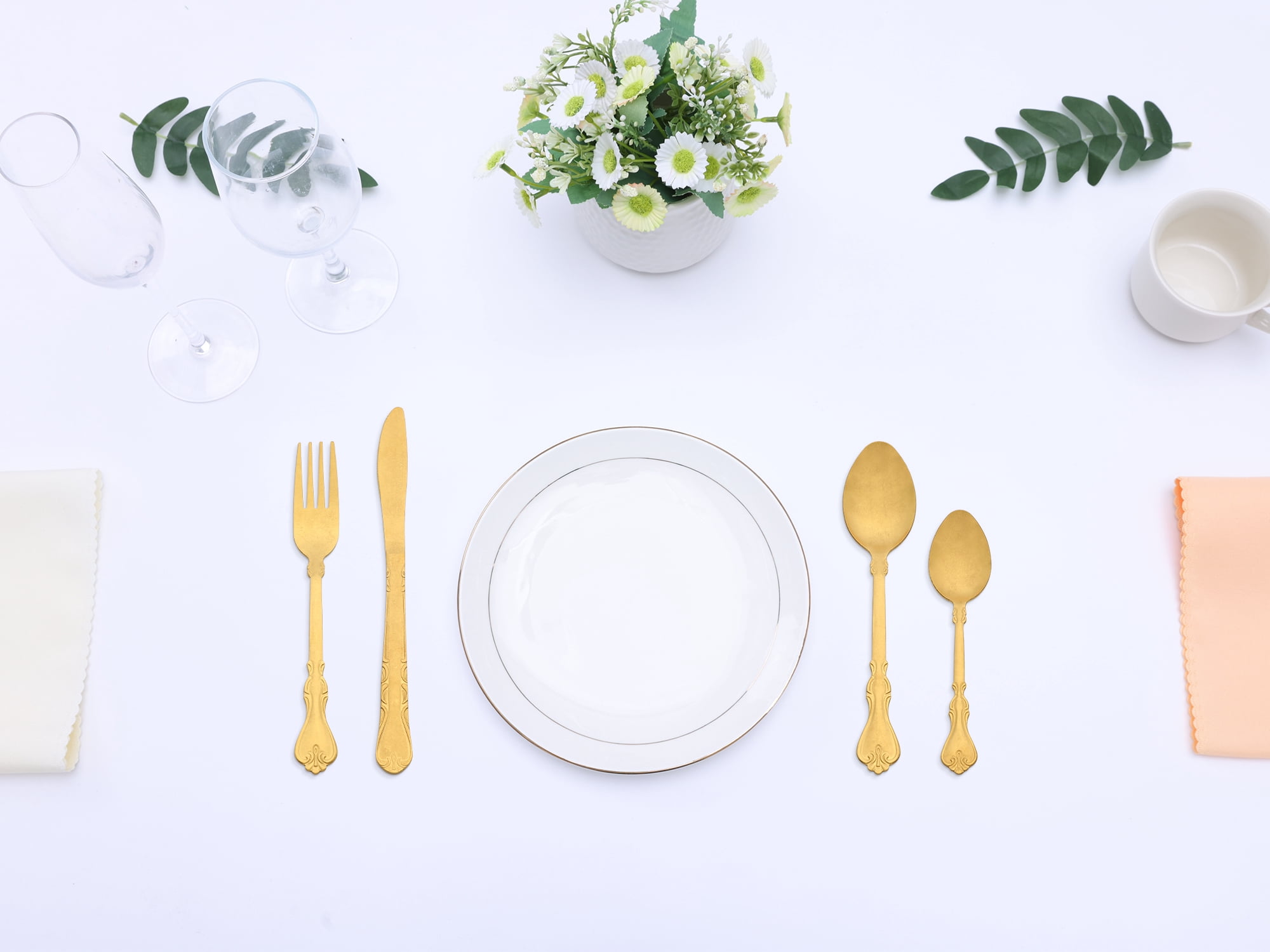 Unique Bargains Durable and Elegant Stainless Steel Silverware Set Gold 4pcs