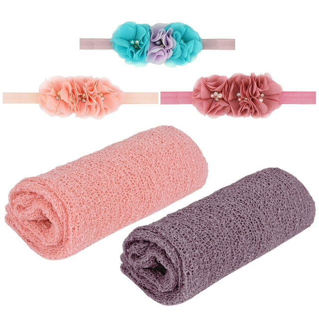 Coofit 2 Pcs Emmaillotage pour Bébé Mode Coton Extensible Accessoire Photo pour Bébé avec 3 Bandeaux