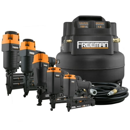Freeman P5PCKW 5-Piece Nailer Kit w/ 6-Gallon Air Compressor, Accessories, and FREE (Best Air Compressor Nail Gun Combo)