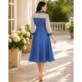 thumbnail image 4 of Women's Vintage See Through Denim Maxi Dress Turndown Collar Lantern Sleeve Tulle Dress with Pockets, 4 of 6