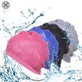 thumbnail image 3 of Luxtrada Silicone Swimming Bubble Cap Anti-slip Ear Wrap Waterproof Swim Bath Hat for Adults Men Women Kids Girls Boys Children Youth Long Hair Ladies "Blue", 3 of 7