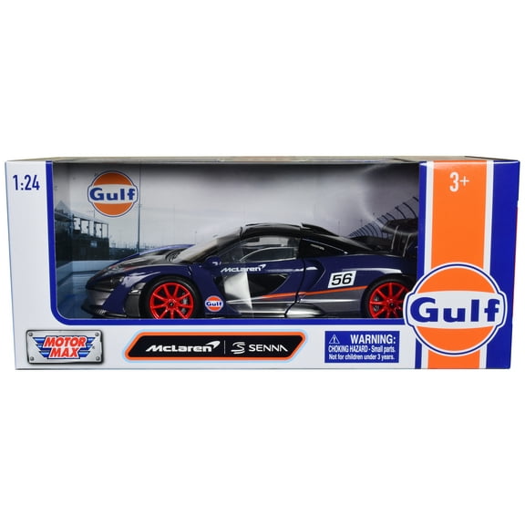 McLaren Senna #56 Dark Blue and Silver with Orange "Gulf Oil" "Gulf Die-Cast Collection" 1/24 Diecast Model Car by Motormax