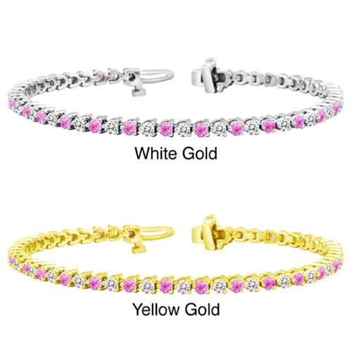 Auriya 14k Gold 2 1 2ct Pink Sapphire and 2 1 2ct TW Diamond Tennis Bracelet (H-I, SI1-SI2) by Overstock