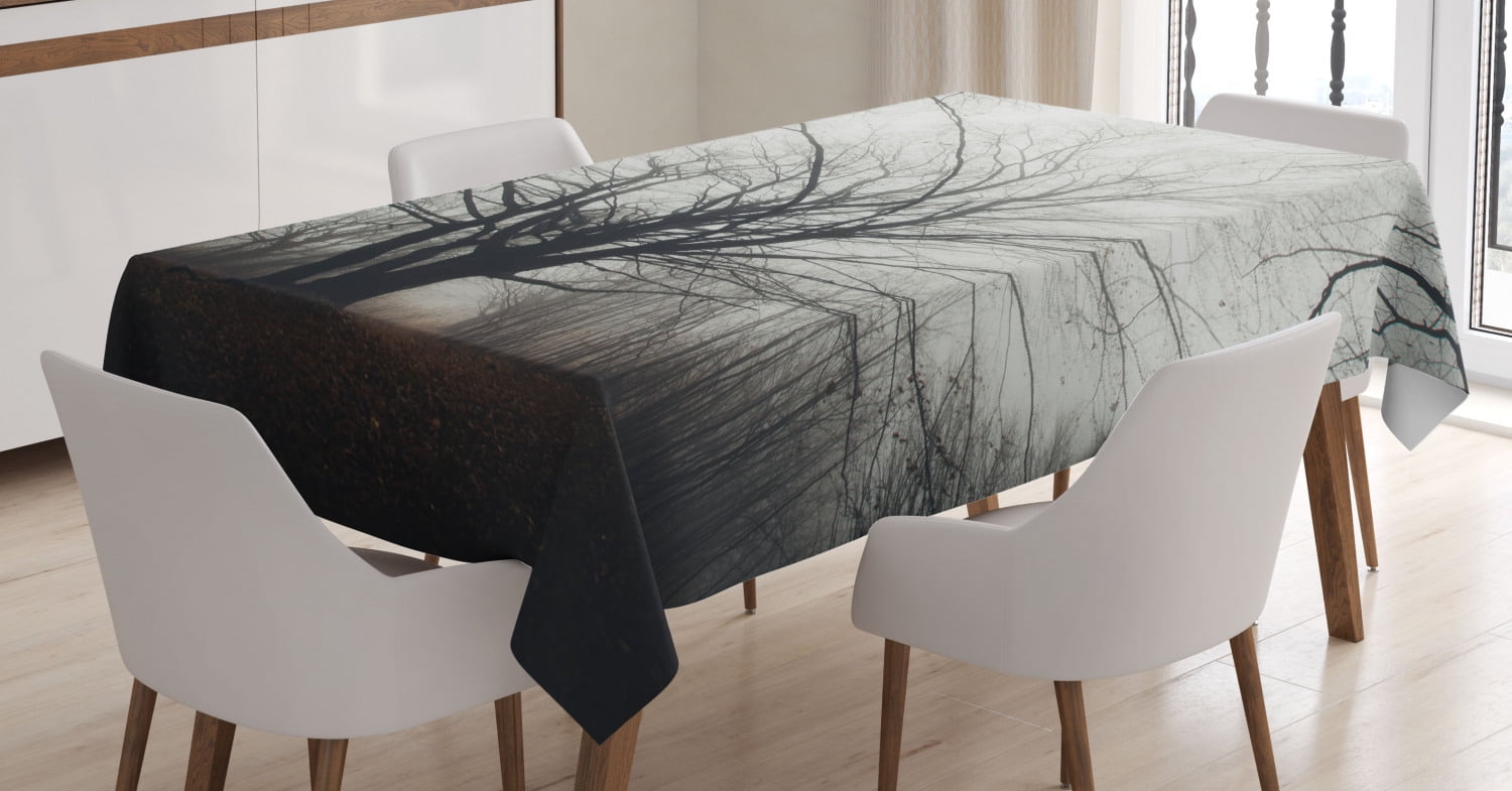 Nature Decor Tablecloth, Vertical Photo of Autumn Tree in Dark Haunted ...