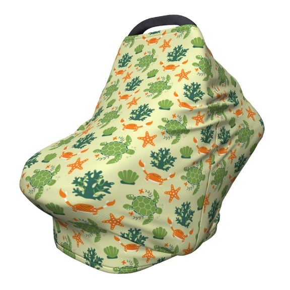 Fotbe Sea Turtle Pattern Car Seat Covers for Babies, Nursing Breastfeeding Cover Infant Carseat Canopy, Soft Stretchy Carrier Cover