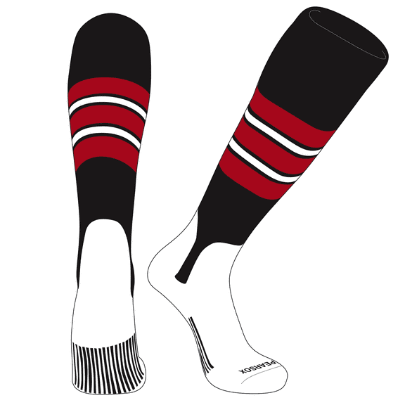 PEAR SOX OTC Baseball Softball Stirrup Socks (E, 5in) Black, Red, White (XS)