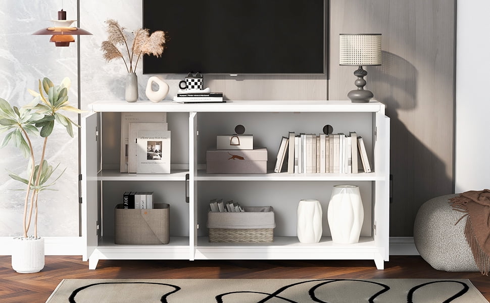 Euroco Modern TV Stand with Adjustable Shelves & Solid Wood Legs – Media Console Cabinet with Storage for Living Room or Bedroom