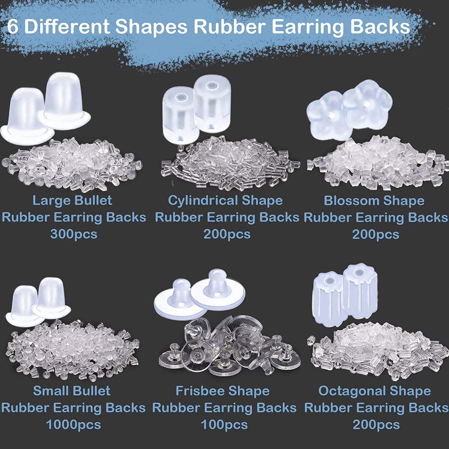 Clear Earring Backs Silicone with Box, 1920 Pieces Rubber Earring