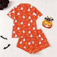 thumbnail image 4 of Likimi Kids Toddler Girls Halloween Pajamas Set Short Sleeve Hallowmas Ghost Print Lapel Button Down Pjs Tops With Shorts For Party Fashionable Homewear, 4 of 9