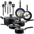 thumbnail image 1 of SereneLife Kitchenware Pots & Pans Basic Kitchen Cookware, Black Non-Stick Coating Inside, Heat Resistant Lacquer (15-Piece Set), One Size, 1 of 7