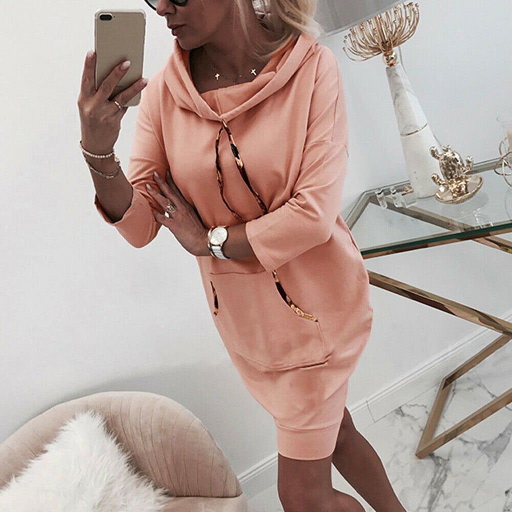jovati Hooded Sweatshirt Dress Women Long Sleeve Solid Color Jumper Pullover Sweatshirt Hoodie Hooded Dress Walmart