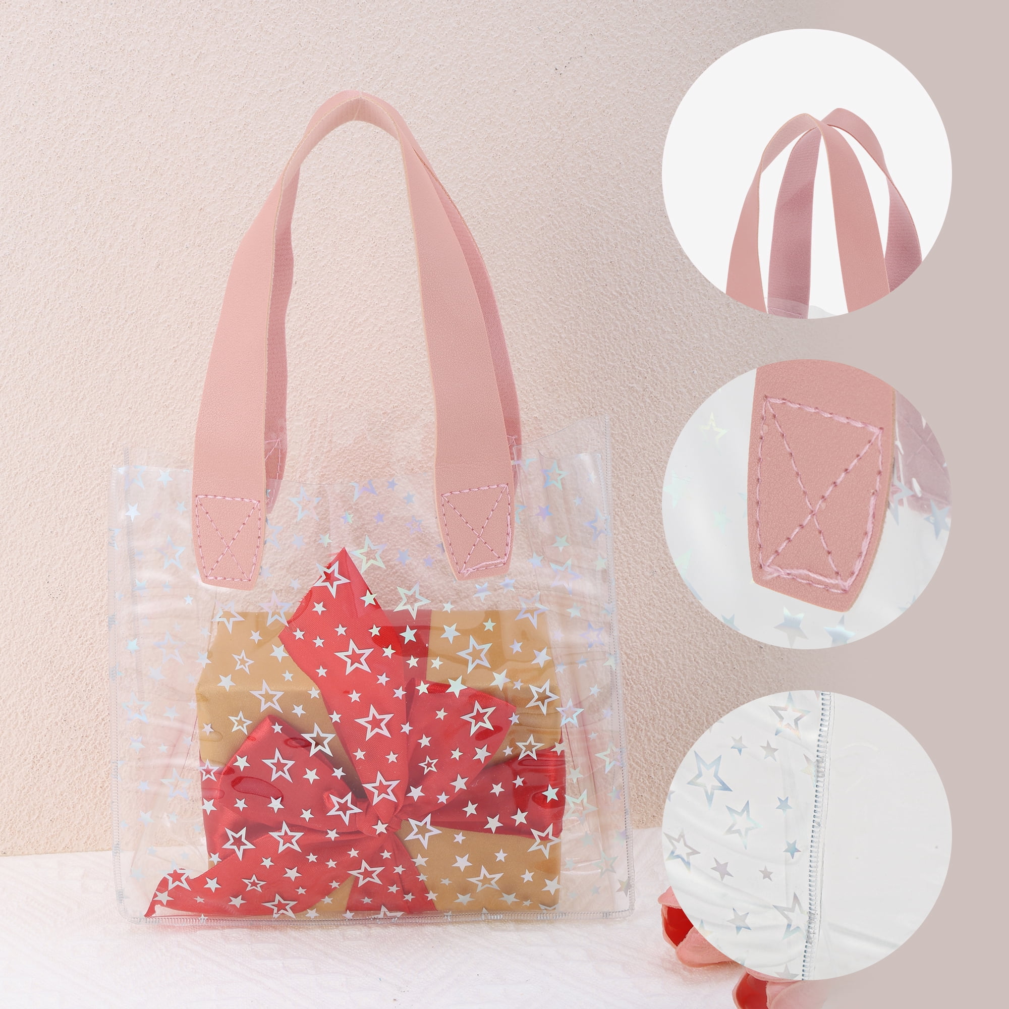 Unique Bargains Star Design Reusable Gift Bag for All Occasions 1 Pc Pink Clear Small