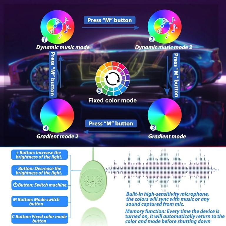 Car Floor Mats with Led Strip Light, Universal Fit Black Automotive Carpet, Interior Car Lights Floor Mats, App Control Faux Leather Anti-Slip Waterproof Neon Car Decor Accessories for SUV,Sedan Etc.