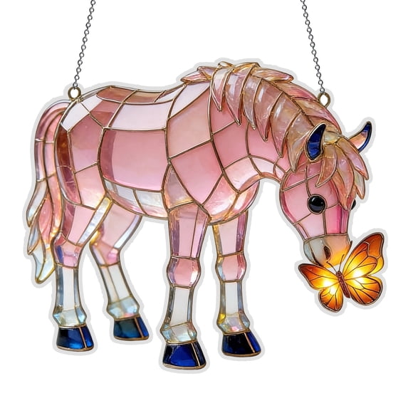 Adorno colgante acrílico con forma de caballo para ventana con cadena | Adorno colgante estilo vidriera que filtra la luz
