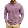 thumbnail image 2 of Men's Fashion Solid Color Retro Casual Washed Quarter Zipper Pocket Long Sleeve T-Shirt, Polo Style Top for Daily Wear, Casual Outings and Weekend Style,Pink,S, 2 of 4