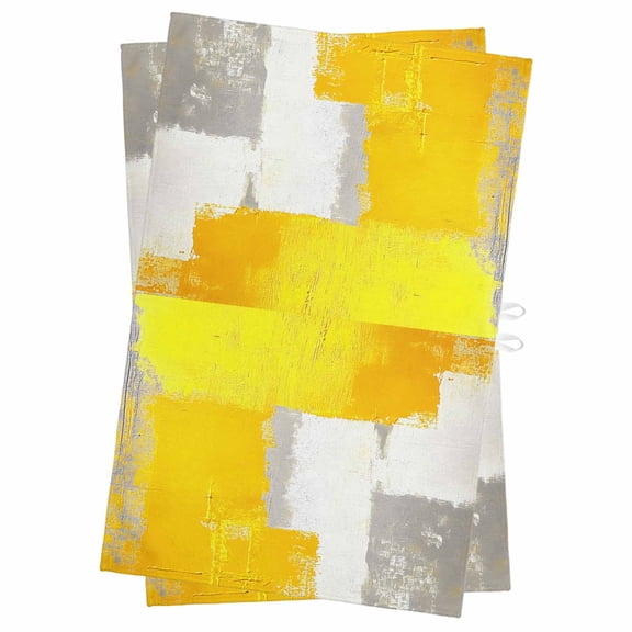 Yellow Gray Kitchen Towels Set of 2, Water Absorbent Dish Towel, Modern Abstract Geometric Oil Painting Decorative Hand Towels - Quick Drying Cloth for Cooking Baking, 18x28 Inch