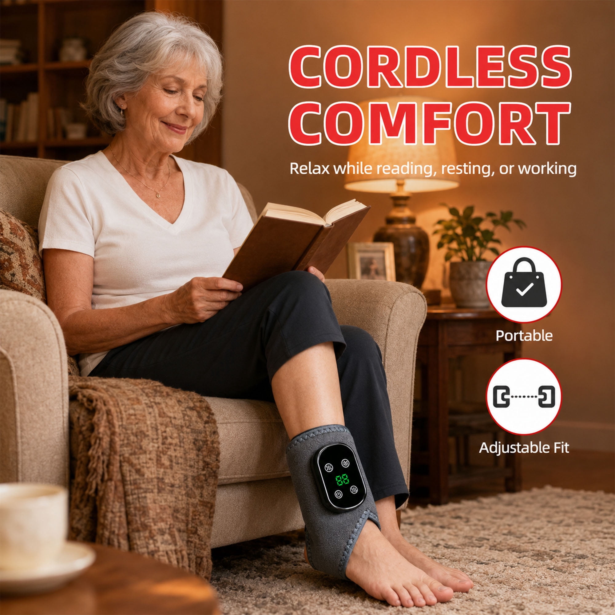 KANOHENO Foot Massager,Wireless Portable Ankle Massager with 3-Speed Vibration and 5-Temperature Settings (104°F-140°F),Touch Screen for All Ages