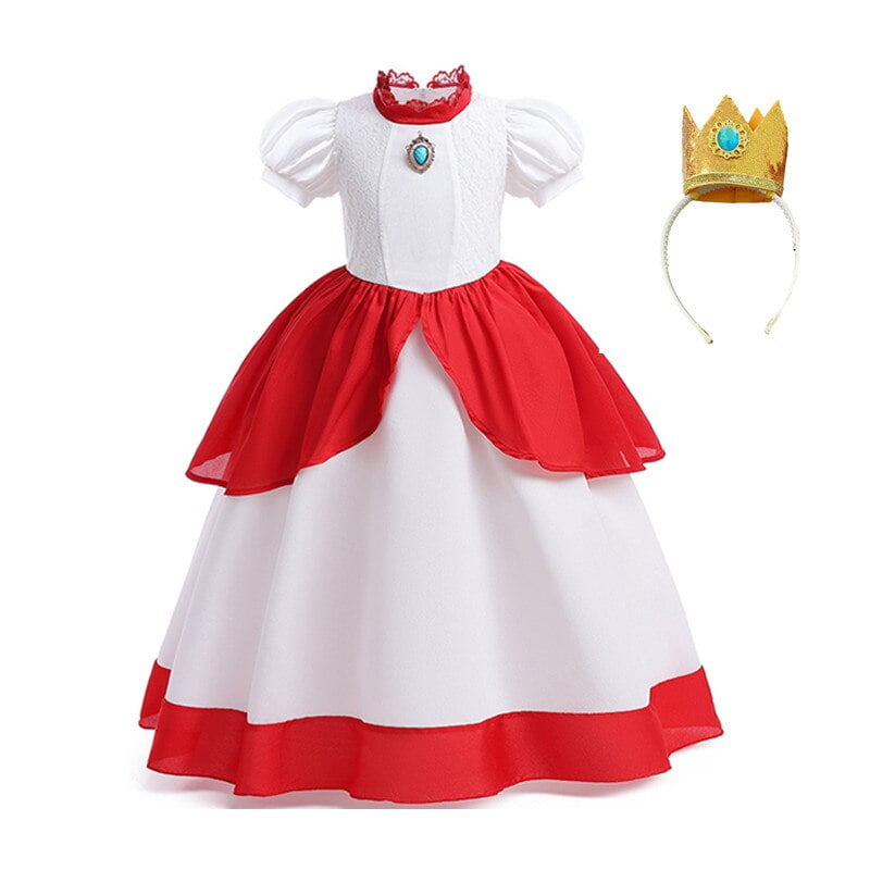 Vestido De Princesa Peach Para Niña De 3 A 8 Años – Disfraz Rosa Con Corona, Guantes, Pendientes Y Varita – Ideal Para Fiestas Y Juegos De Rol