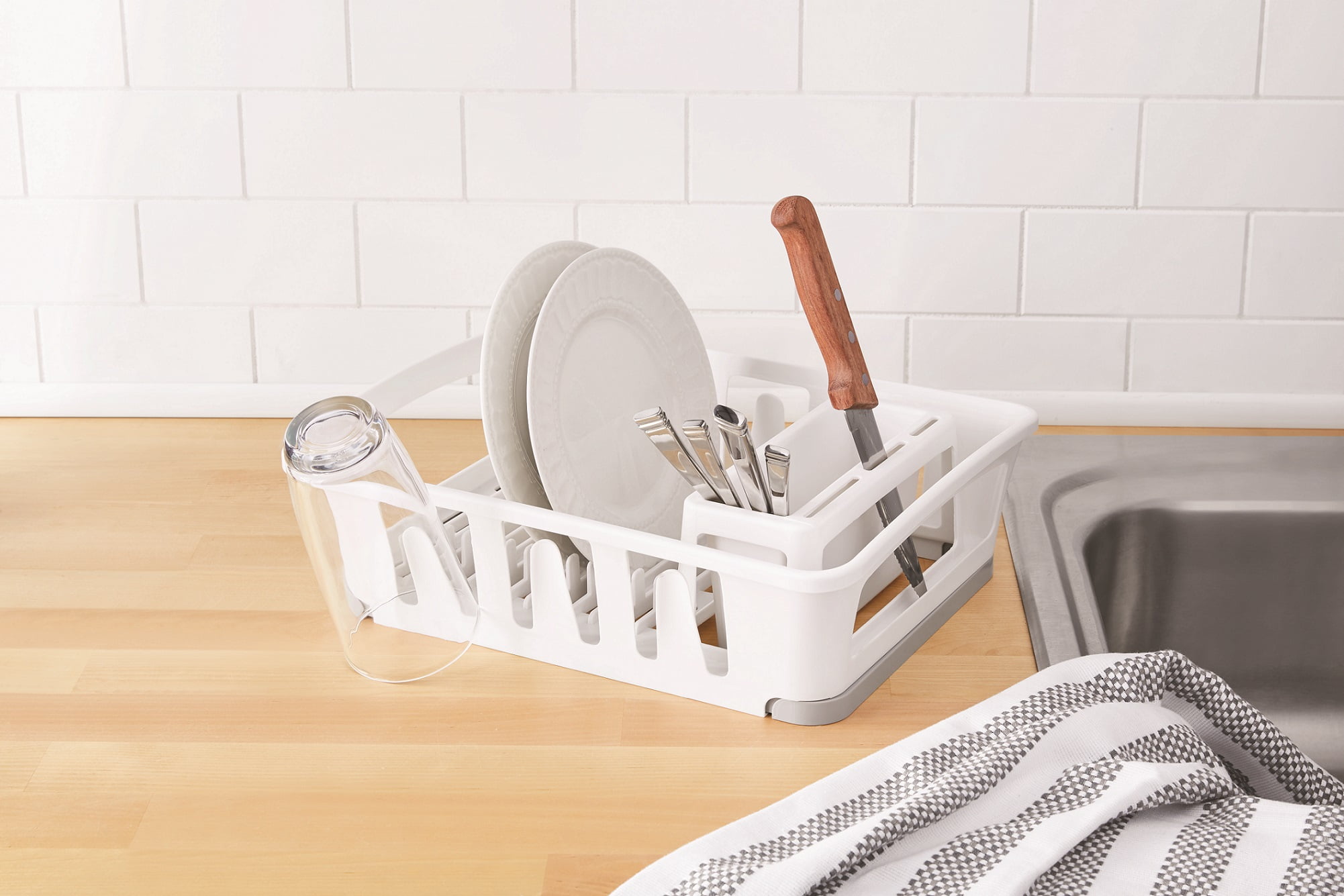 SNTD Dish Drying Rack - Expandable Dish Rack for Kitchen Counter, Large Dish Drainer, Stainless Steel Drying Dish Rack with Utensil Holder, White