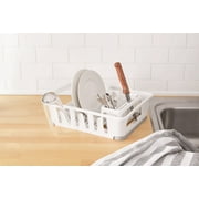 Mainstays Expandable Kitchen Dish Drying Rack with Utensil Holder, Countertop Dish Drainer Rack for Plates, Cups and Kitchen Sink Organization, White