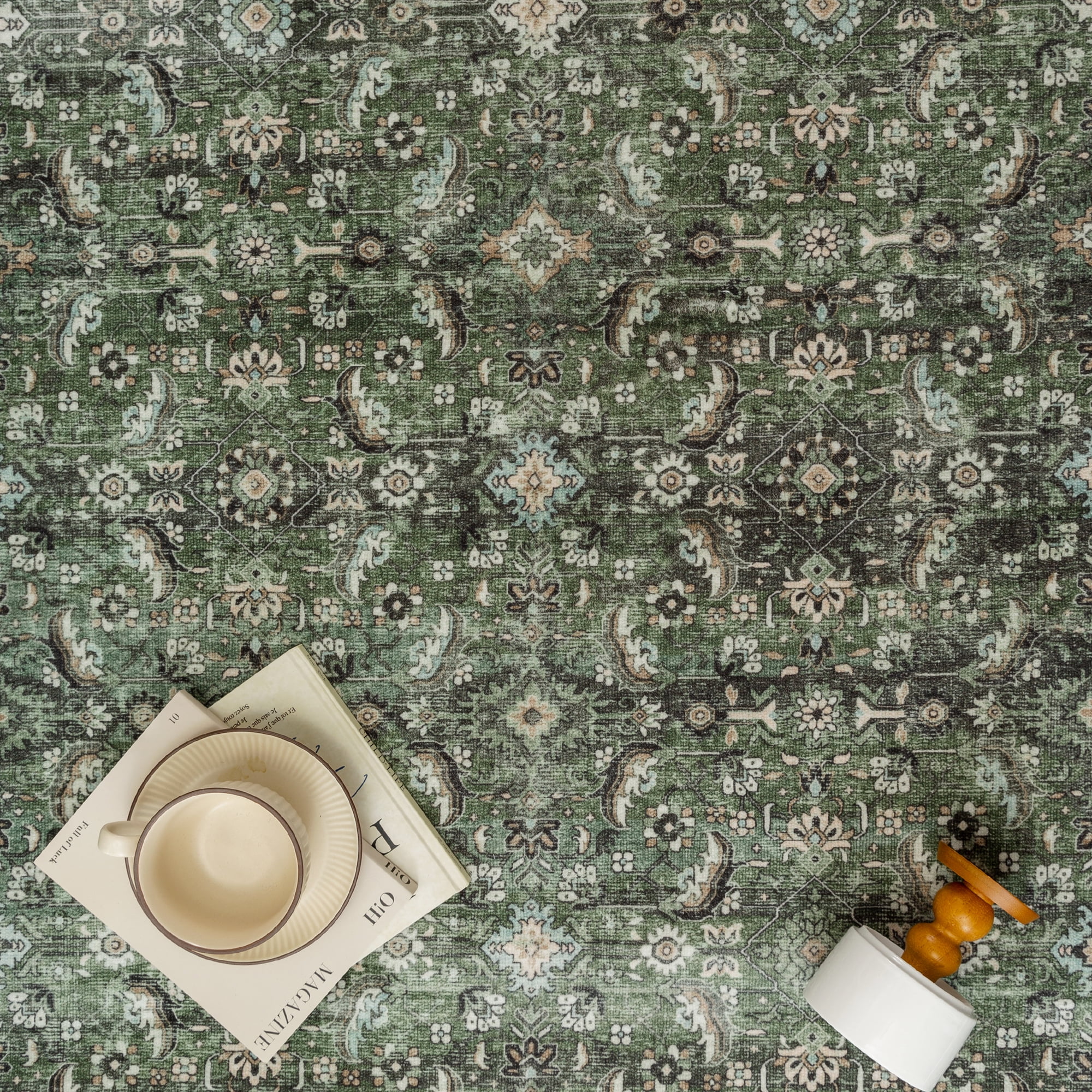 BERTHMEER 2'x8' Green Runner Rugs for Hallway Entryway Bathroom Bedroom Kitchen Non Skid Washable Vintage Oriental Traditional Runner Rugs
