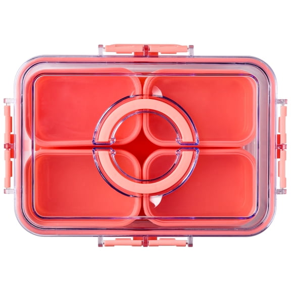 Cook with Color 4-Compartment Snack Box with Ice pack, Locking Lid and Handle, Dishwasher Safe, Pink