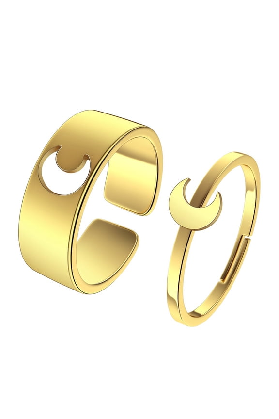 2pcs Moon Couple Set Promise Ring Alternative Engagement Wedding Matching Crescent Moon Ring