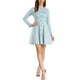 thumbnail image 2 of Vestido elegante de mujer con estampado de pata de gallo, cuello redondo, botones frontales, corte A, color azul claro, 2 of 6