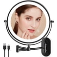 thumbnail image 1 of Rechargeable Wall Mounted Lighted Makeup Mirror DoubleSided /x Magnifying Mirror with Color Lights Vanity Mirror with DualTouch & Luminance Memory (Nickel), 1 of 8