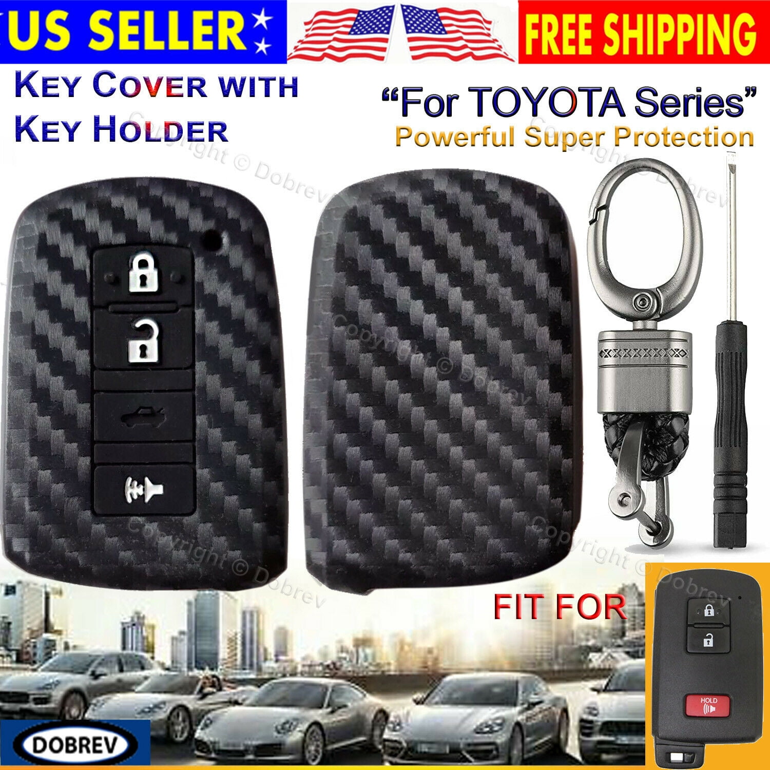 Fit Toyota Tacoma Tundra 3 Button Carbon Fiber Remote Key Fob Hard Case Cover 