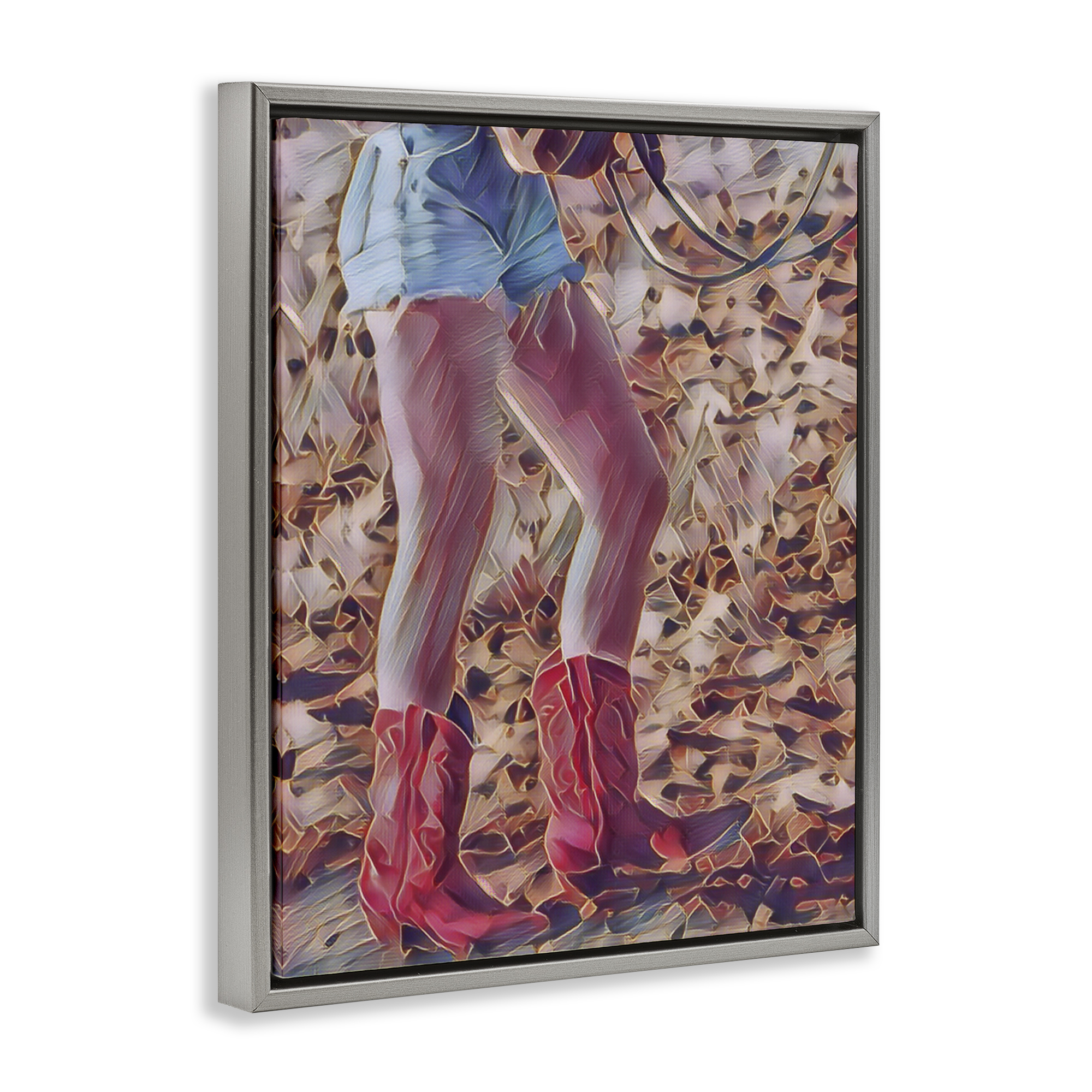 Rancher Gal Cowgirl Gray Framed Floater Canvas Wall Art, design by Jesse Keith