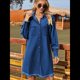 thumbnail image 5 of Vestido Informal Holgado de Mezclilla Lavada Vintage para Mujer, de Larga y Borde Sin Rematar. Azul Oscuro XL, 5 of 10