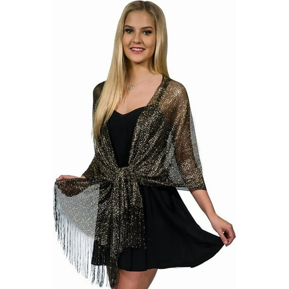 black gold Sparkly Metallic Shawls and Wraps,Women's Glitter Pashmina Shawl Scarf forformal Evening Party Dresses