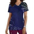 thumbnail image 2 of Yufatyle Short Sleeve V-Neck Halloween Scrub Tops with Pockets Nurse Shirts for Women Holiday Top Work UniformsBlue XL, 2 of 5