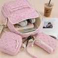 thumbnail image 5 of Quilted Gingham Floral 3 Piece Backpack Set, Lightweight Soft Plaid Laptop Daypack with Matching Crossbody Bag & Storage Pouch for Daily Commute Weekend Travel, 5 of 8