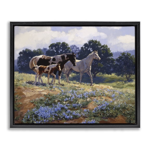 Stupell Industries Rustic Lodge Horse Family in Floral Meadow Black Floating Frame Canvas Art, 21 x 17, by Claire Goldrick