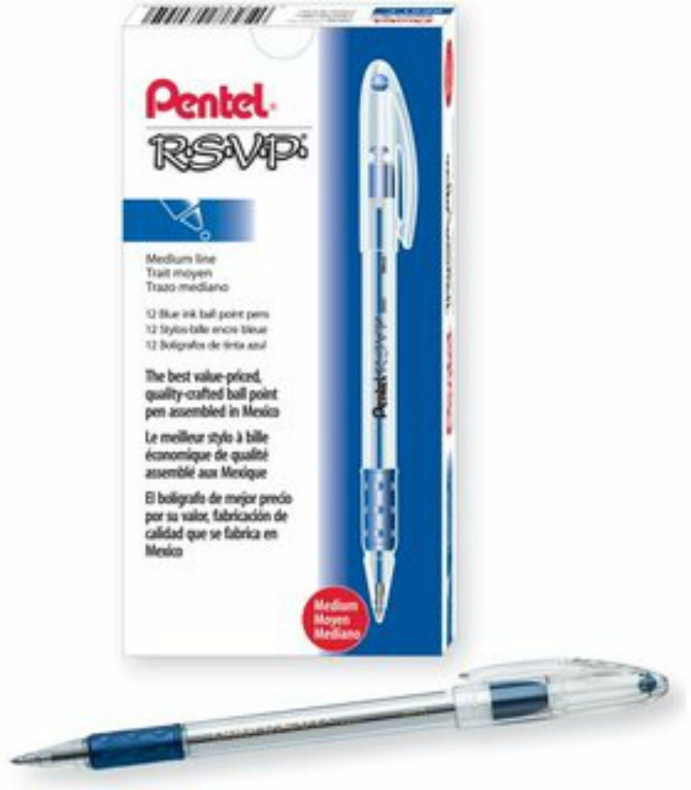 Pentel Blue RSVP Ballpoint Stick Pen Ink Fine Point .7 mm 12 Pack