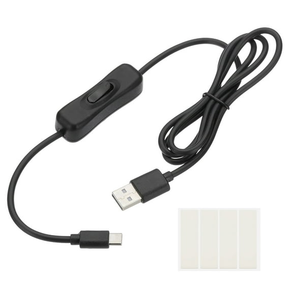 Uxcell 1M USB Cable with ON/Off Switch, USB Male to Type-C Male Extension Cord with Foam Double-sided Tape for LED Desk Lamp LED Strip, Black