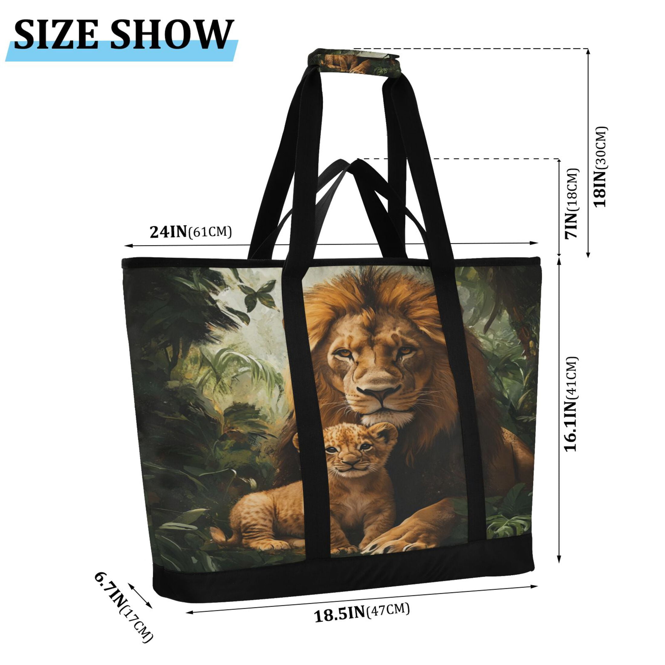 Large Hand-held Ice Pack Picnic Bag Insulation and Refrigeration Suitable for Shopping Picnics and Camping Beautiful Brown Lions