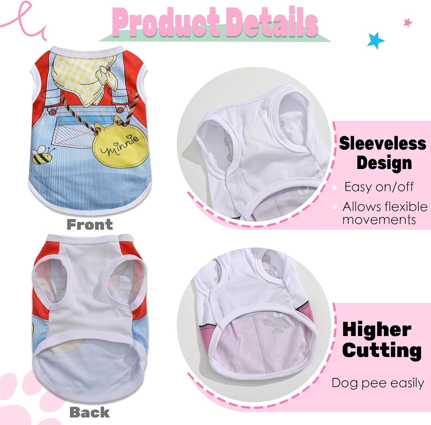 4 Pack Mesh Dog Shirts for Small Dogs: Stretchy Dog Clothes with Cute Patterns, Size XXS-XL Fit for 2-16lb Dogs Pet T-Shirts, Girl & Boy Puppy Clothes for Spring Summer (Pink Set, Large)